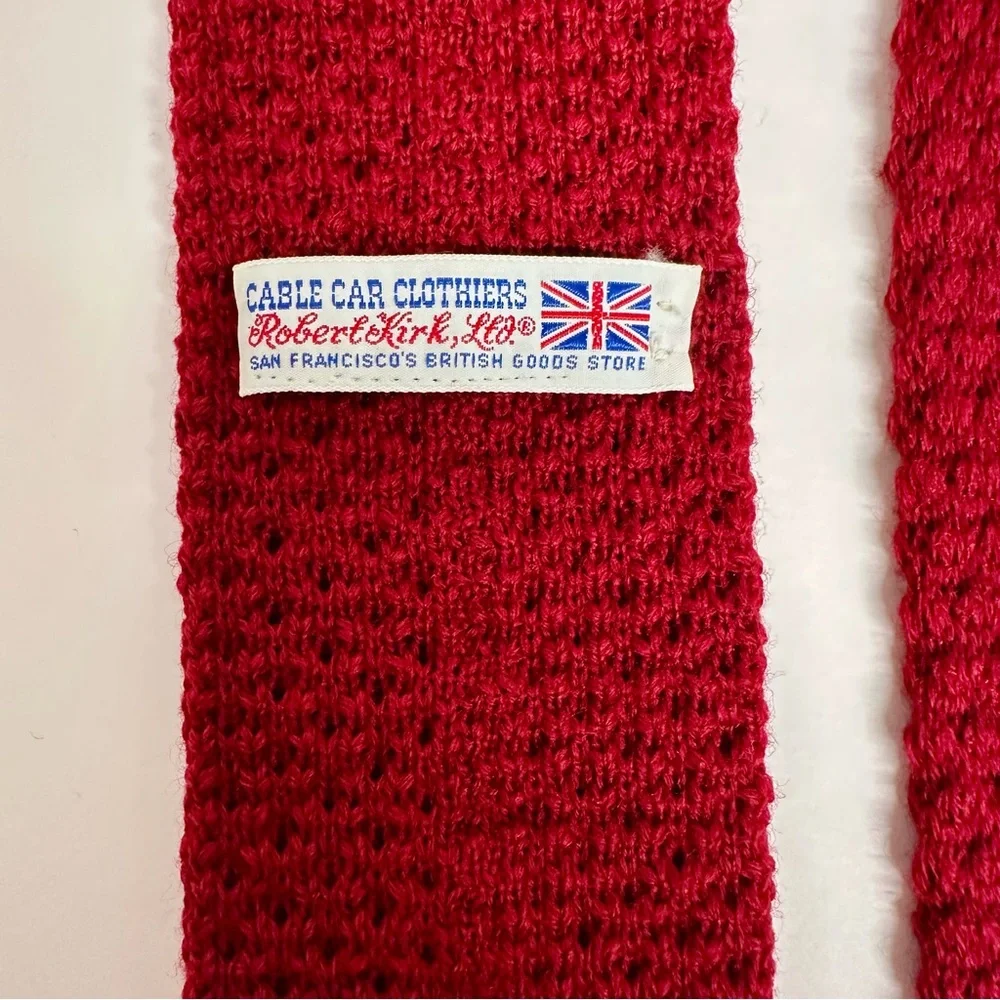 Vintage Wool CABLE CAR CLOTHIER San Francisco Red Knit Blunt-End Knit Tie 3”